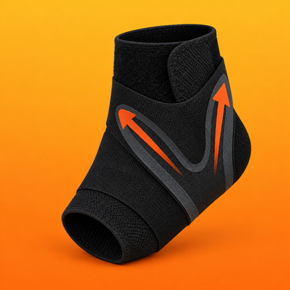 Black compression ankle support brace with adjustable strap
