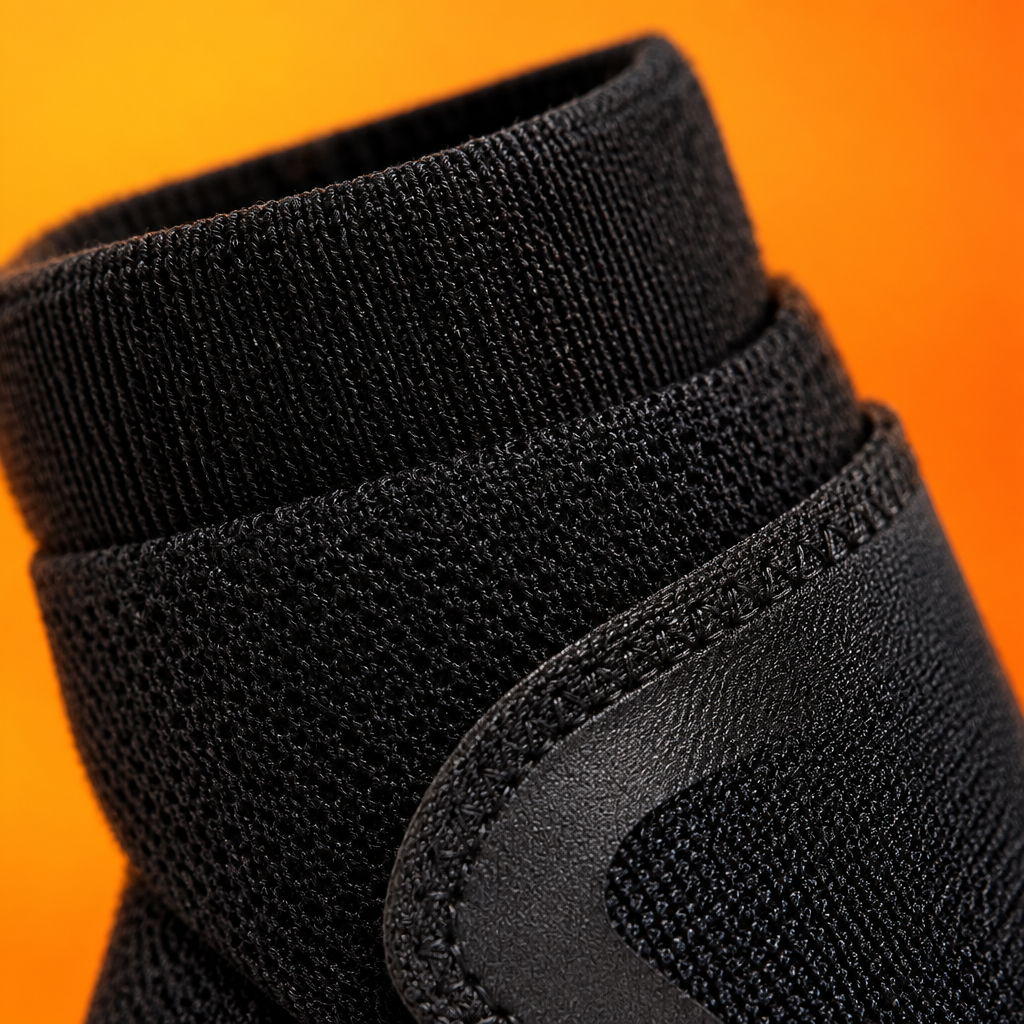 Close-up of the breathable knit fabric of the ankle brace