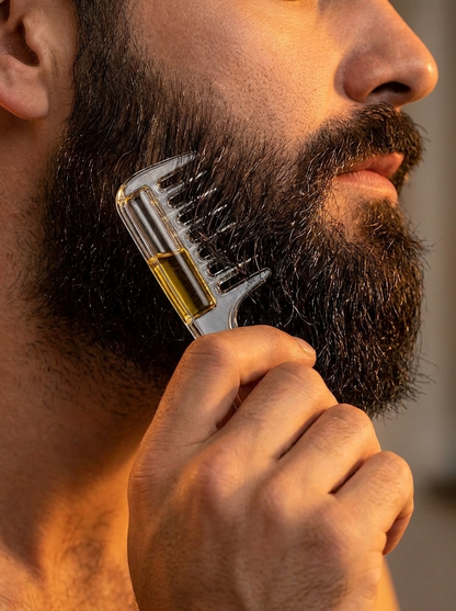 Scalp applicator comb in use