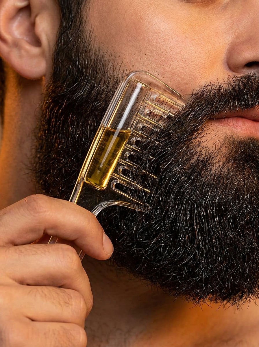 Scalp applicator comb in use